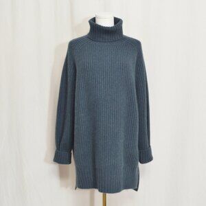 naadam ultra luxe ribbed long turtleneck tunic sweater in dark green mens small